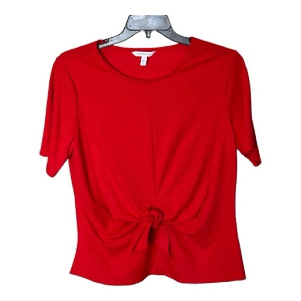 POPSUGAR Cherry Red Short Sleeve Pullover Shirt Top with Knot Tie Front Size XL